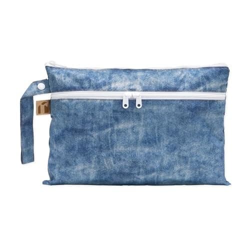 Roamio Waterproof Wet Dry Clutch Bag for Baby, Travel, Swim Suit, Cloth Diapers, Pump Parts, Pool, Gym Clothes, Beach, Toiletry, Hook to Stroller, Pack for Daycare, Zip Bag, Packing Pouch, Faux Denim