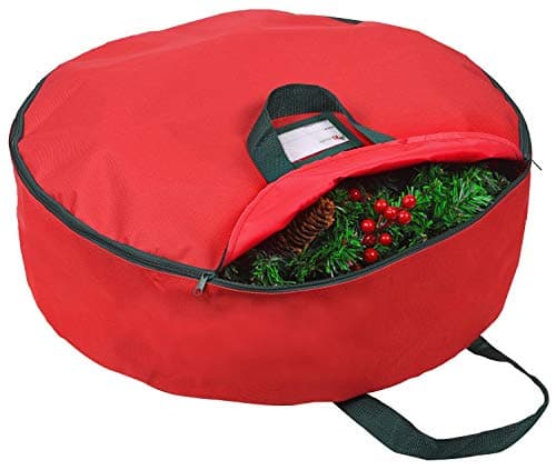 Primode Wreath Storage Bag 30"- Garland Wreaths Container with Handles - Durable 600D Oxford Polyester Material Xmas Holiday Wreaths Storage Holder 30” (Red)