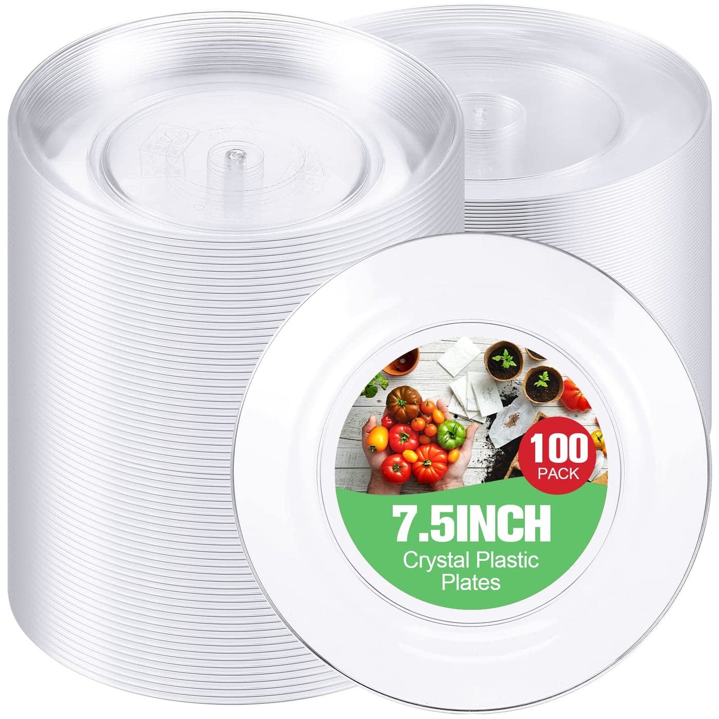Zopeal 100 Pcs 75 Inch Clear Plastic Plates Disposable Dessert Plates Elegant Appetizer Crystal Dinner Heavy Duty Cake Round Salad for Wedding Party