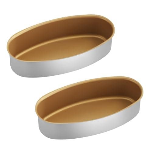Marimer FOR BAKE Non-Stick 8" Oval Cheesecake Pan Set - 2-Pack Golden Aluminum Alloy Baking Molds for Perfect Cakes & Breads - Bake Like a Pro!