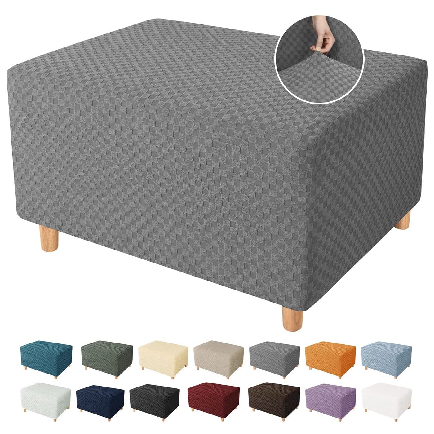 YEMYHOM Ottoman Cover Latest Jacquard Design High Stretch Folding Storage Footstool Protector Rectangle Removable Slipcover Ottoman XLarge Light Gray