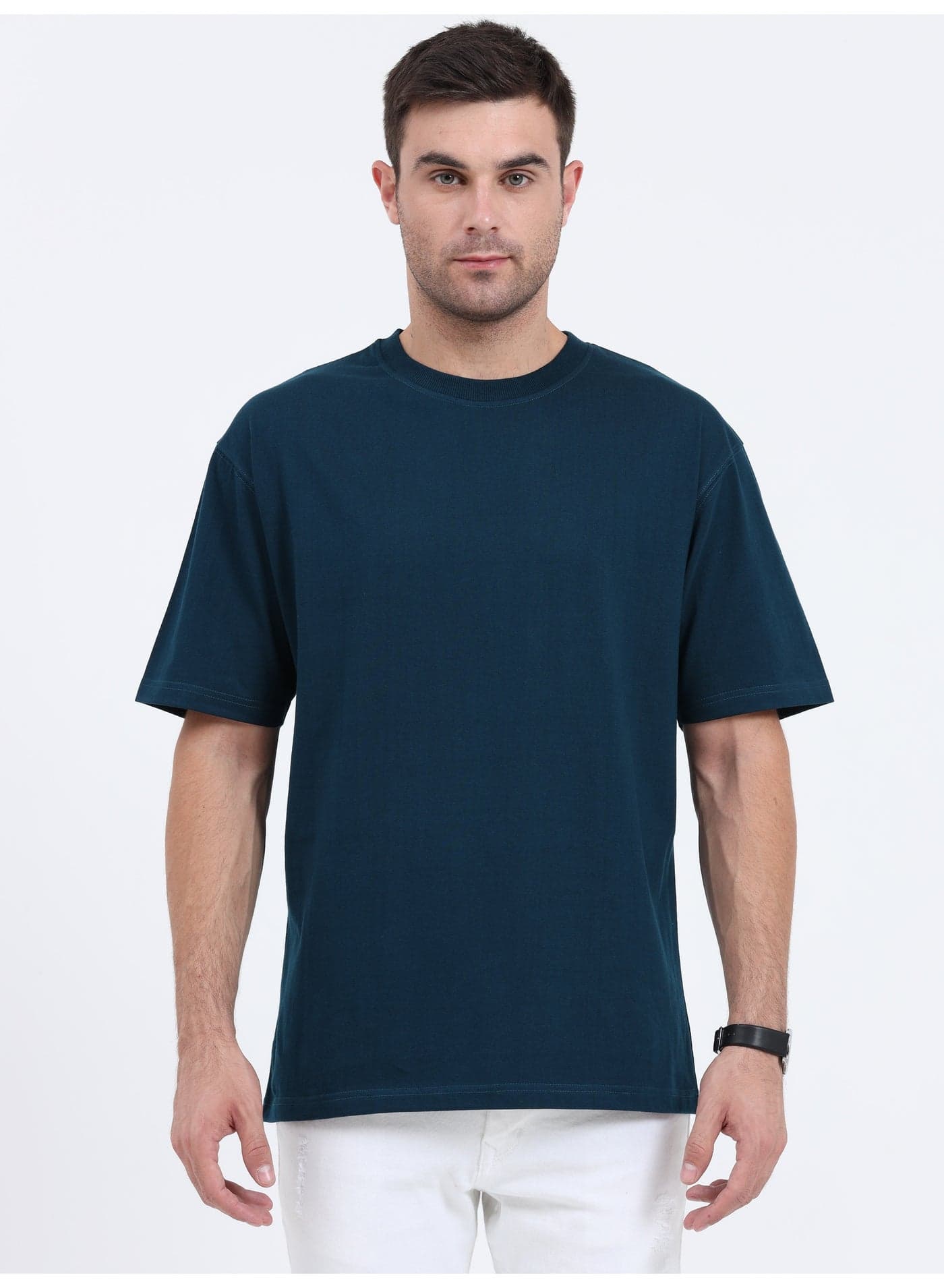 RSO Outfits Unisex Drop Shoulder Half Sleeves Cotton Oversized T-Shirt -Petrol Blue