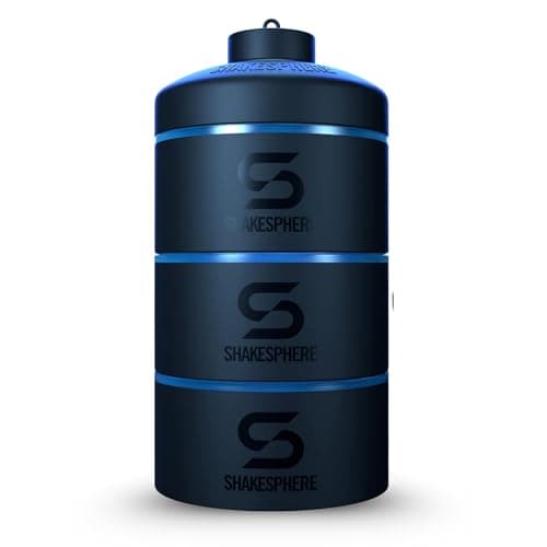 SHAKESPHERE Stackable Snack Containers - Leak-Resistant Travel Snack Container for Supplements, Protein, Nuts - 3 Twist-Lock Cups - Portable Food Storage for Gym, Office, Lunch, & School - Cyan Blue
