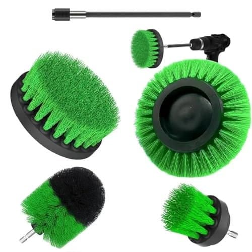 DOUSHI 5 Pcs Plastic Power Scrubber Brush Attachment Set, for Bathroom, Floor, Kitchen, Car (Green, Drill Not Included)