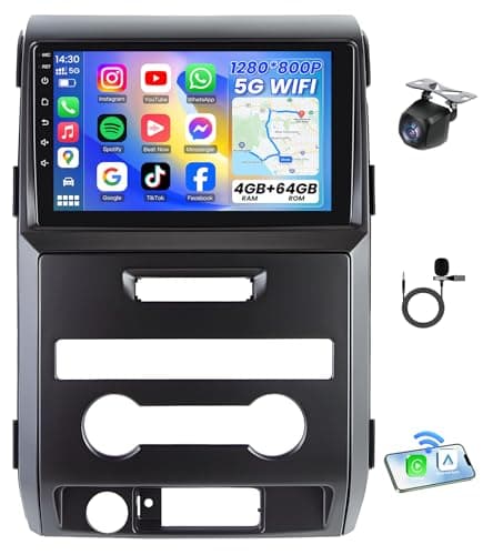 4G RAM 64G ROM Car Radio for Ford F150 2009-2014: Upgrade 9" 1280 * 800 HD Touchscreen Stereo - Wireless Carplay Android Auto GPS 5G WiFi GPS Navigation Bluetooth EQ FM RDS Backup Camera