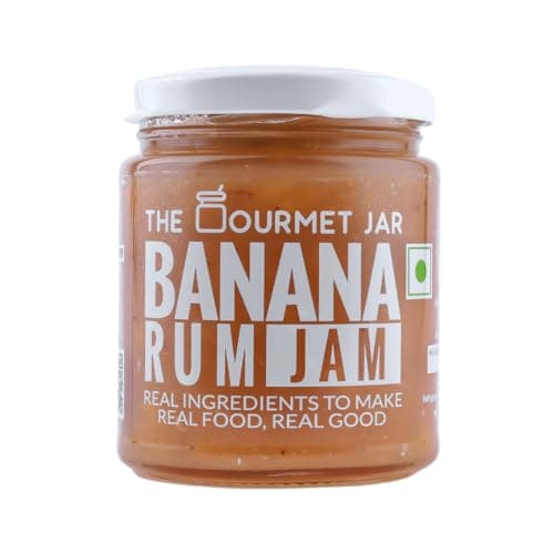 The Gourmet Jar Banana Rum Jam 230g| 100% Natural, No Preservatives, No Artificial Colors & No Artificial Flavouring Agents| No Refined Sugar| No Trans-fat| Vegan & Gluten-free| Perfect for Pancakes, Crepes, Waffles & Toasts| Dark Rum| Pack of 1