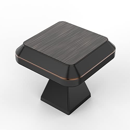 Amerdeco 10 Pack Oil Rubbed Bronze Kitchen Cabinet Hardware - Single Hole Square Drawer Knobs and Pulls for Bathroom Cabinets ZH0002