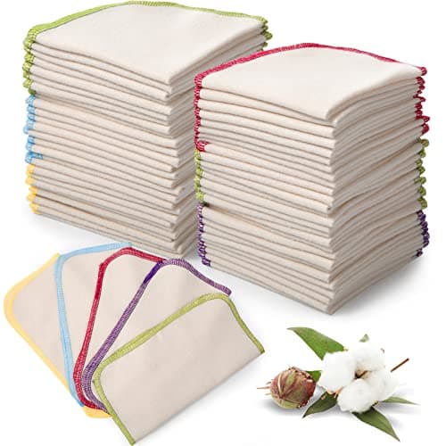 Mimorou 45 Pcs Flannel Cloth Baby Wipes Reusable Baby Diapers Wipes Washable Natural Unbleached Baby Face Wipes Soft and Sturdy Cloth Wipes 5 Colors Outer Stitching 8 x 8 Inches 10 Count