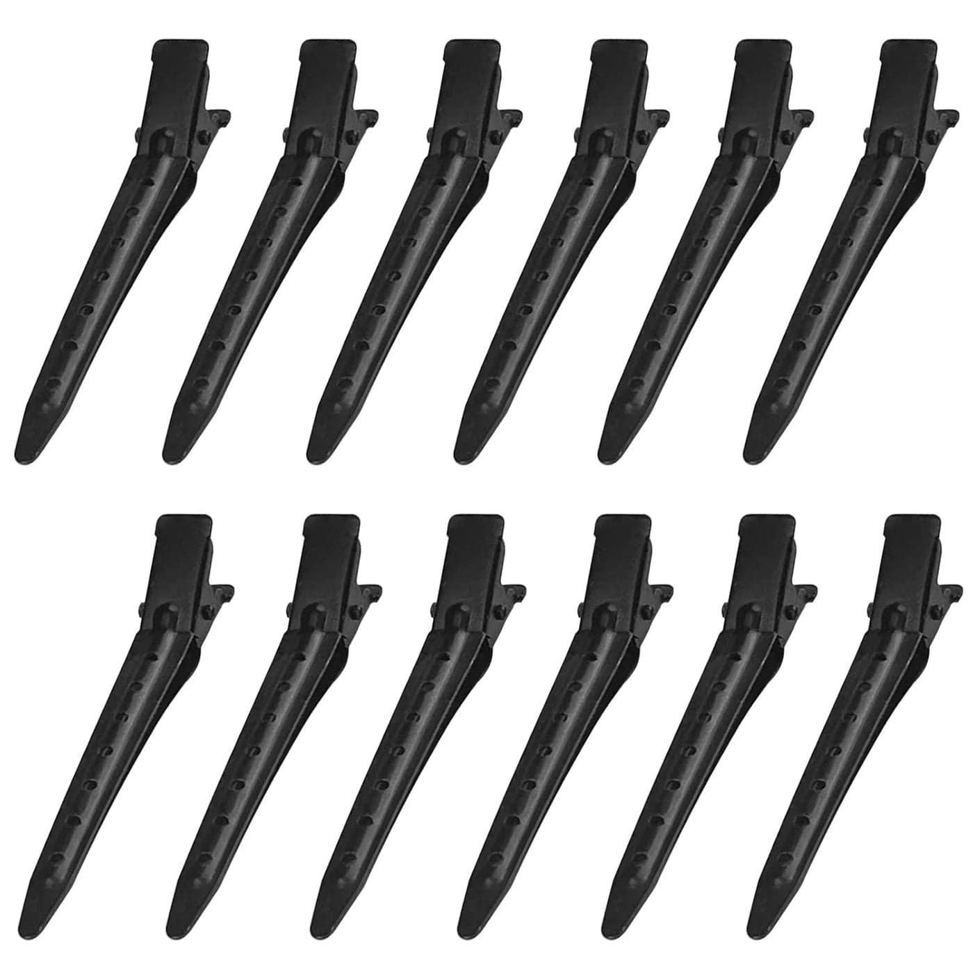 12PCS Duck Billed Clips 275 Inches Rustproof Metal Alligator Curl Clips with Holes for Hair Styling Hair Coloring Medium Black