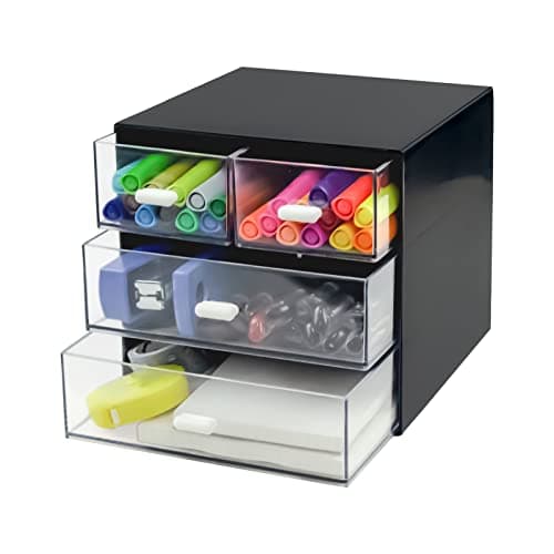 Zuiaso Desk Organizer with Drawer Desk Storage Box Plastic Office Stationery Supplies Organizers Desktop Organizer for Office School Home 4 drawer Black