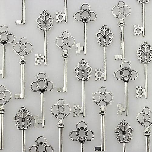 LolliBeads (TM) Antiqued Silver Skeleton Key Sets Tibetan Silver, Filigree Steampunk Keys (30 Pcs)