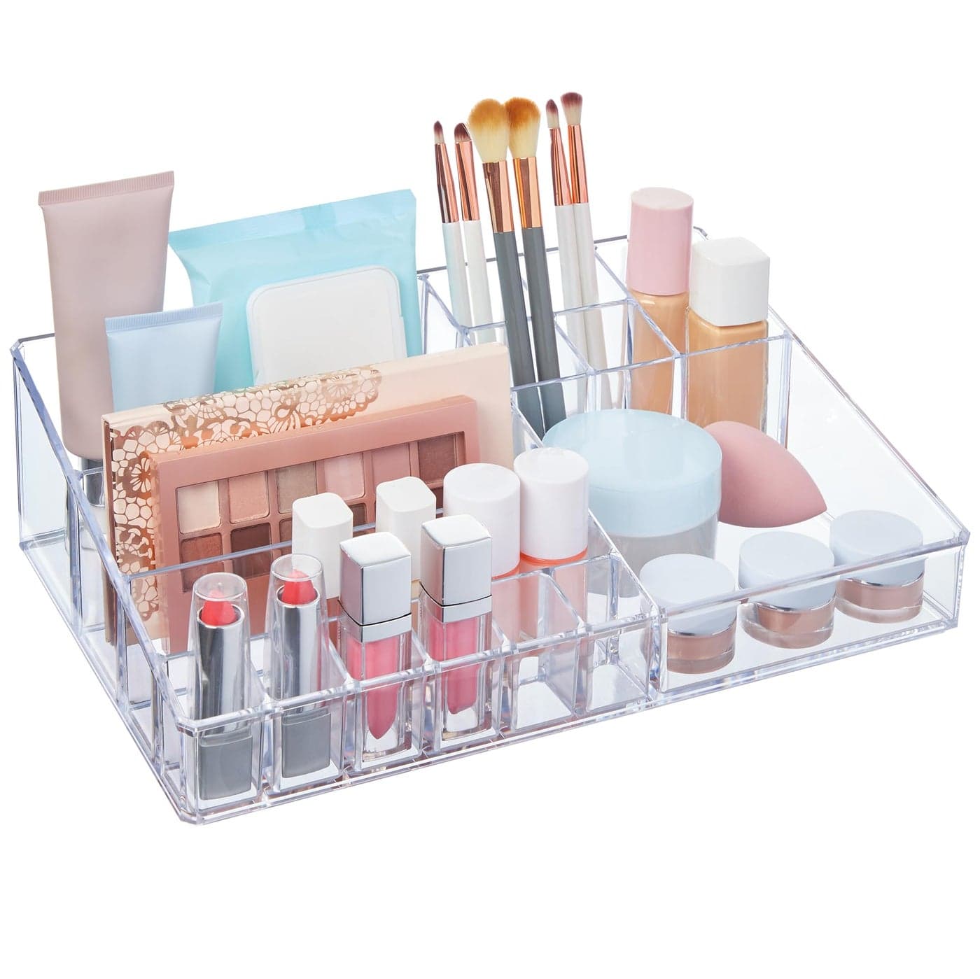 STORi Audrey Clear Vanity Makeup Organizer 15Compartment Holder for Brushes Eyeshadow Palettes Beauty Supplies Stacks on Audrey Storage Drawers Made in USA