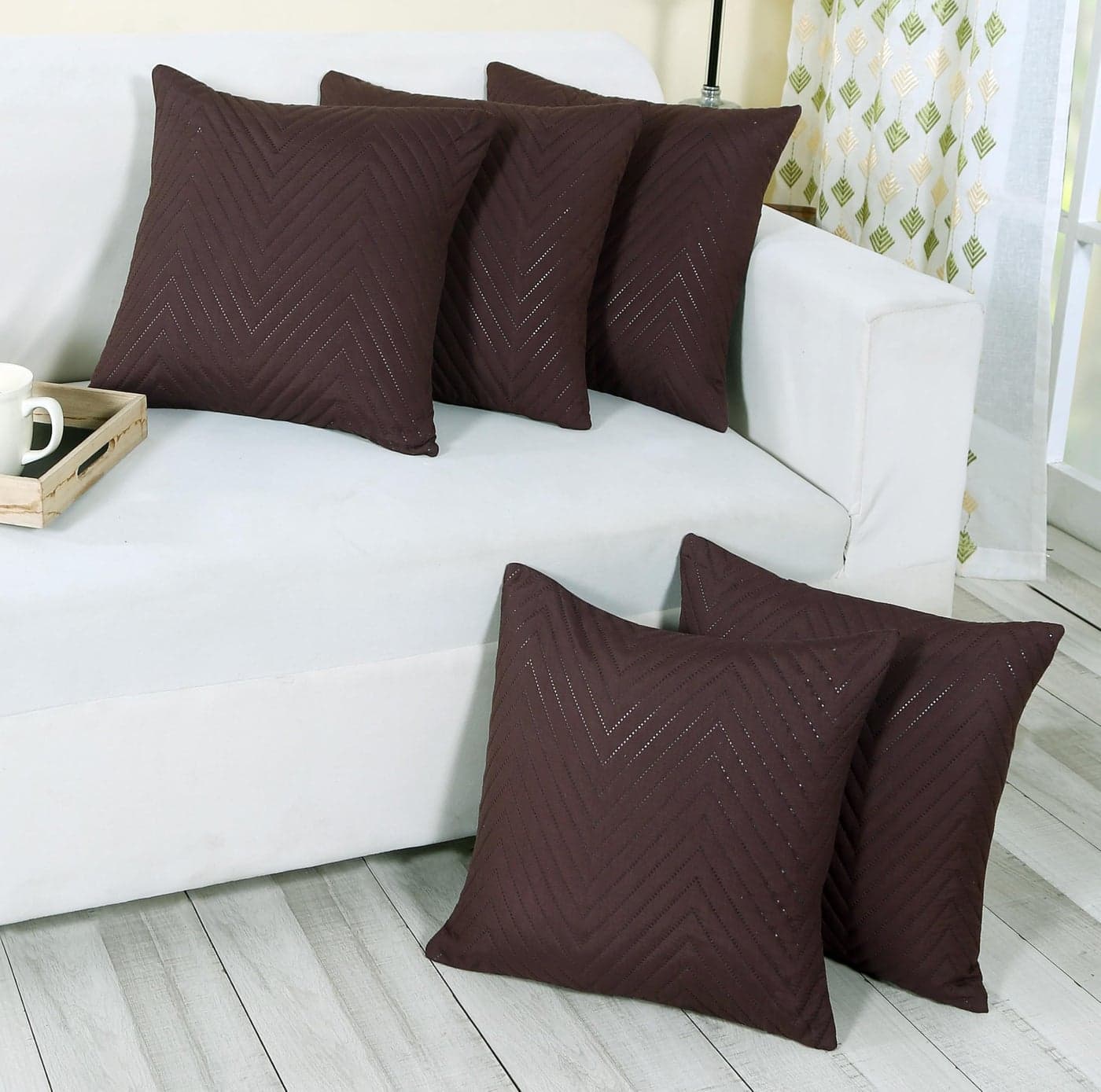 RD TREND UltraSonic Microfiber Cushion Covers, 40 x 40 cm/16 x 16 inches, Set of 5, 250 TC, Back Zipper (Coffee)