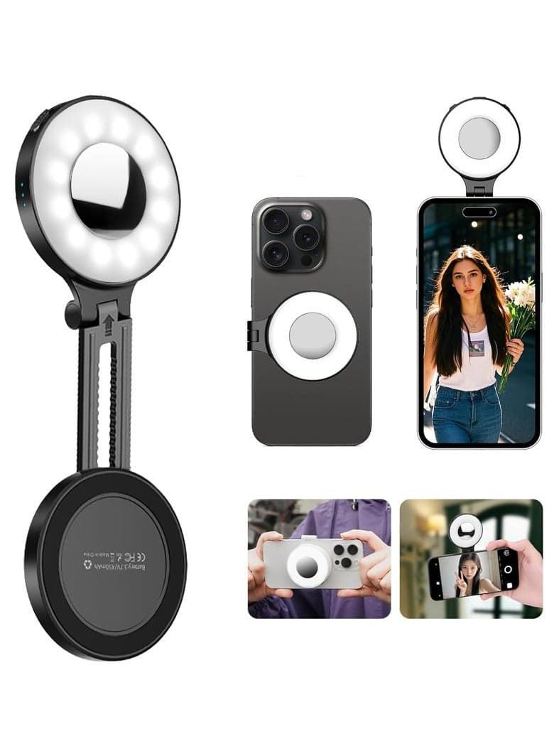 Magsefe Magnetic Phone Light - Mirrored LED Pocket Light Triple-Use Beauty Lighting Tool for Live Streaming / Photography / Video Conferencing