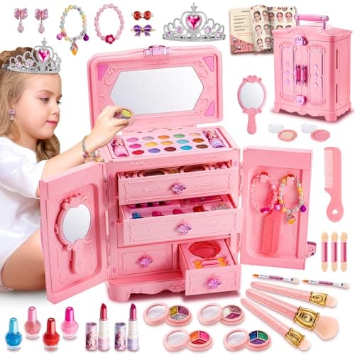 66Pcs Kids Makeup Kit for Girl Washable Play Makeup Toys Set for Dress Up Pretend Beauty Make Up Vanity Set Toys for Age 3 4 5 6 7 8 9 10 11 12 Year Old Girls Toddler Kid Christmas Birthday Gifts