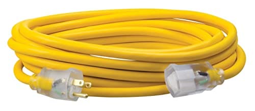 Southwire Polar Solar Heavy Duty Extension Cord, 25Ft, 12 Gauge, 3 Conductor, Outdoor Cord, Lighted End, SJEOOW, Yellow, 1687SW0002