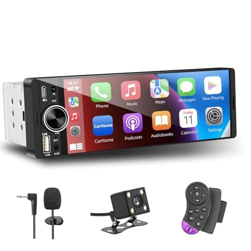 LSLYA Single Din Radio, Touchscreen Car Stereo for Wireless Apple Carplay,Android Auto, Radio para Carro with FM/USB/Mirror Link/Rear Camera/Car Steering Wheel Controller/Mirophone/Type-c/Aux