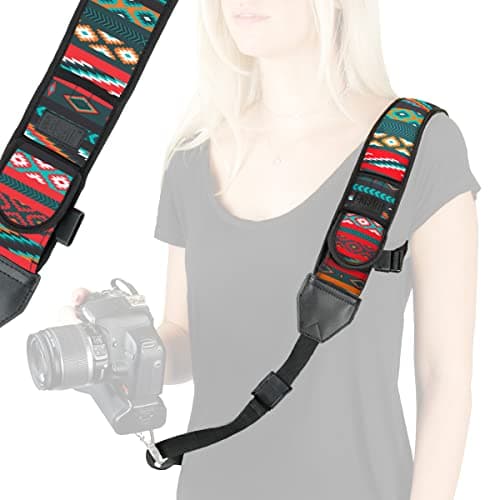 USA Gear Camera Sling Shoulder Strap - Adjustable Neoprene, Safety Tether, Accessory Pocket, DSLR Strap Quick Release - Compatible with Canon, Nikon, Sony and More DSLR Mirrorless Cameras (Southwest)