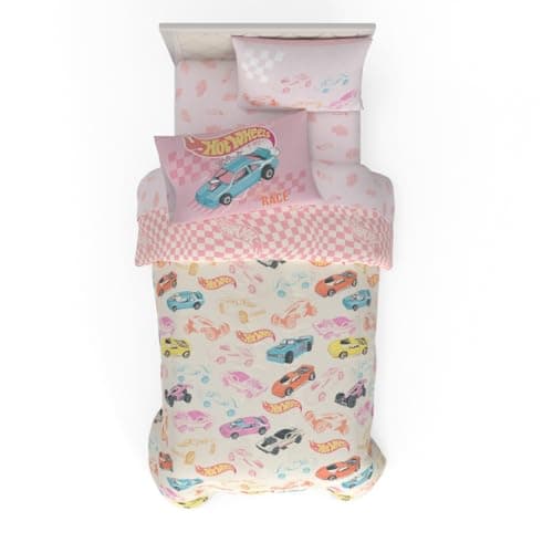 Hot Wheels Girls Kids Bedding Super Soft Comforter and Sheet Set with Sham, 5 Piece Twin Size, (Officially Licensed Product) by Franco