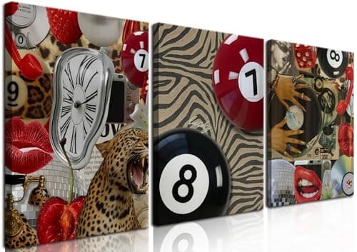 Trendy Leopard Cheetah Wall Art Set of 3, Black Woman Wall Decor Paintings Black Teen Girl Music 8 Ball Poster Canvas Prints Aesthetic for Bedroom Living Room Dorm 12x16 inch Framed
