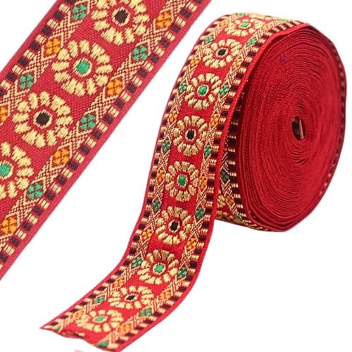 PEARLY JUN 7 Yards Light Red Jacquard Ribbon Trim for Wewing Embroidered Ribbon Fabric Trim for Decorative Curtain DIY Sewing Crafting Embellishments Clothing Home Decor Gift Wrapping