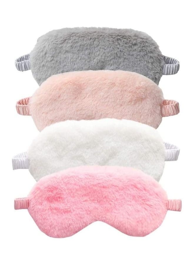 4-Pieces Sleepover Favors Plush Sleep Eye Mask Soft Plush Nap Eyeshade Plush Headbands Elastic Hair Band For Party Supplies