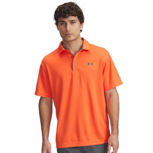 Under Armour Men's Tech Golf Polo, (847) Fire / / Pitch Gray, Medium