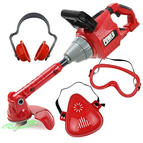 Kids Weed Trimmer Toy Toddler Landscaping Gardening Tools and Equipments with Lights and Sounds Includes Mask Safety Goggles and Earmuffs