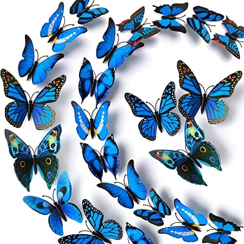 LiveGallery 72 PCS Removable 3D DIY Beautiful Butterfly Wall Decals Blue Butterflies Art Decor Wall Stickers Murals for Kids Baby Boy Girls Bedroom Classroom Offices