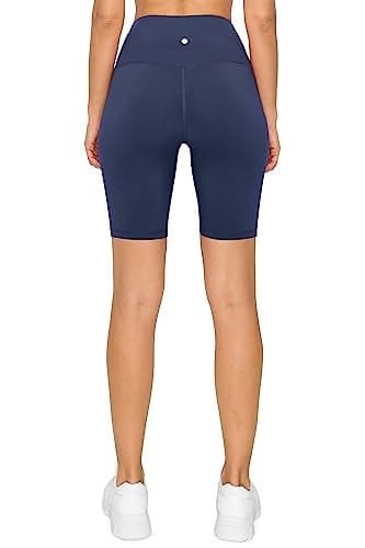 Leggings Depot Women's High Waisted Athletic Shorts for Yoga, Workout (8 inch, Navy, Small)