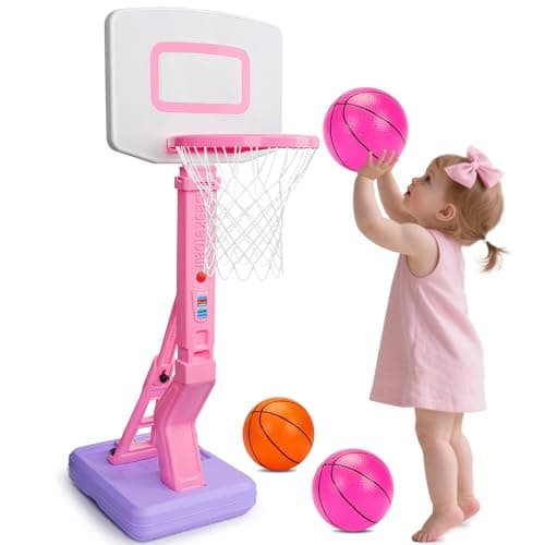 Qirptey Toddler Girl Basketball Hoop Indoor Pink Adjustable Mini Basketball Goal with Ball Pump for Outdoor Poolside Toys Backyard Game Outside Basketball Toy for Kids Age 35 6 7 48 Birthday Gift