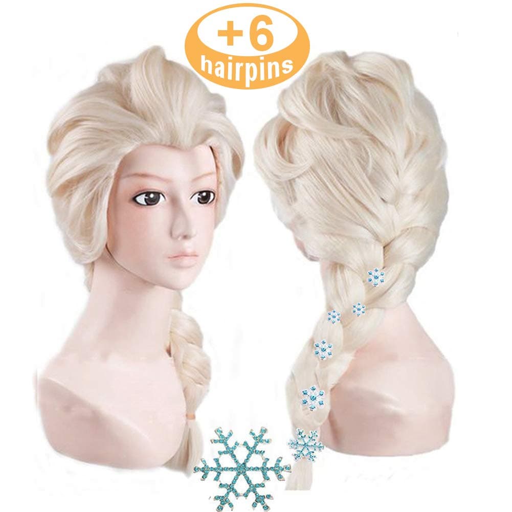 ANOGOL Wig Cap+6 Hairpins+ Princess Wig Braided Women Blonde Cosplay Wig Long Blonde Princess Braided Wig Blonde Braid Long White Blonde Cosplay Wig Synthetic Princess Pigtail Hair for Party Halloween