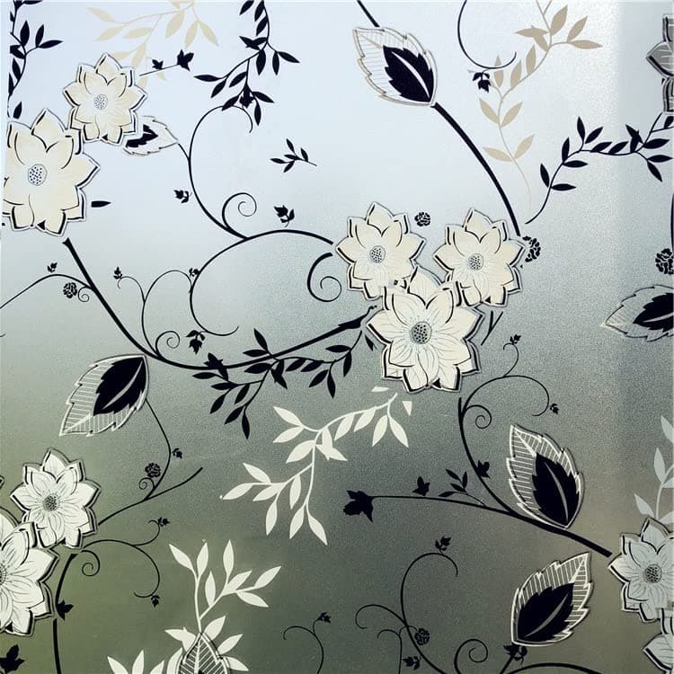 Hoonng Window Film Privacy Stained Glass Pattern WhiteBlack Flower 445x200cm