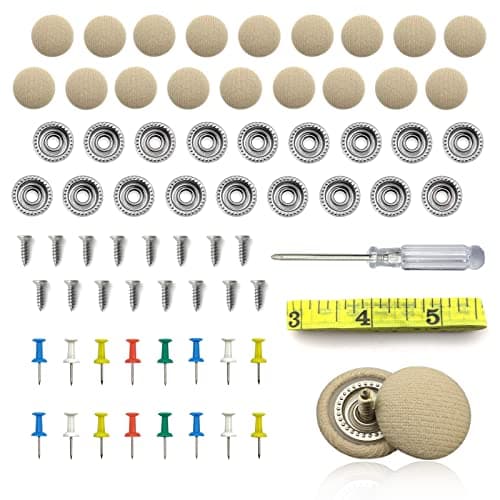 60PCS Car Roof Headliner Repair Kit Auto Roof Snap Rivets Retainer for Interior Ceiling Cloth Fixing Repair Buckle with Installation Tool Beige Flannelette