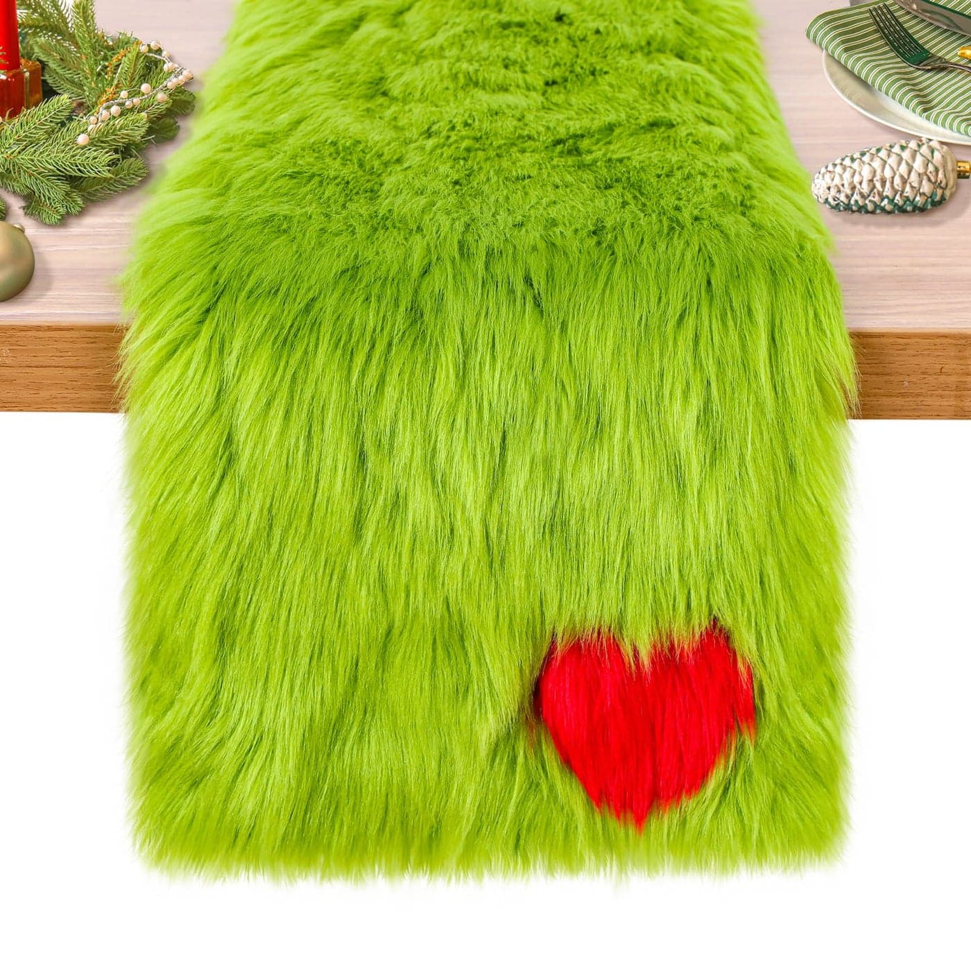Windkream 1 Pcs Christmas Green Faux Fur Table Runner Whimsical Lime Green Christmas Table Runner 13 x 72 Holiday Party Kitchen Fireplace Dining Room Home Decoration