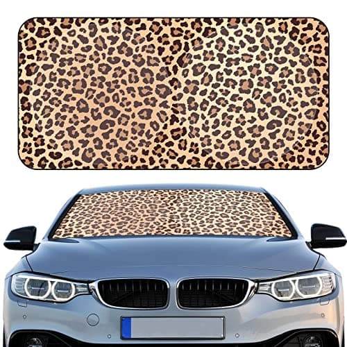 Windshield Sun Shade Foldable Car Front Window Covers for Car Accessories Sun Heat UV Rays Visor Protector Protection for Universal Cars SUV TruckNice Leopard