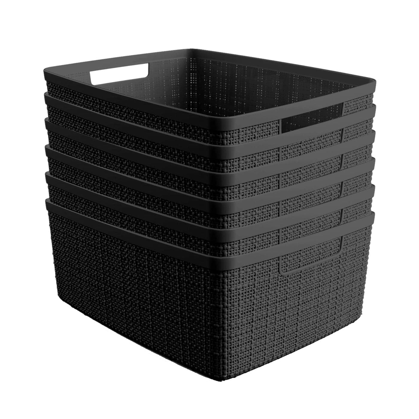 Curver Set of 4 Large Cube 17L Jute Decorative Plastic Organization and Storage Baskets Perfect Bins for Home Office Closet Shelves Kitchen Pantry and All Bedroom Essentials Black