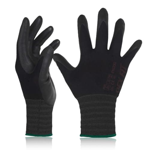 DEX FIT Nitrile Work Gloves FN330, 3 Pairs, 3D-Comfort Stretchy Fit, Firm Grip, Thin & Lightweight, Touch-Screen Compatible, Durable, Breathable & Cool, Machine Washable; Black M (8)