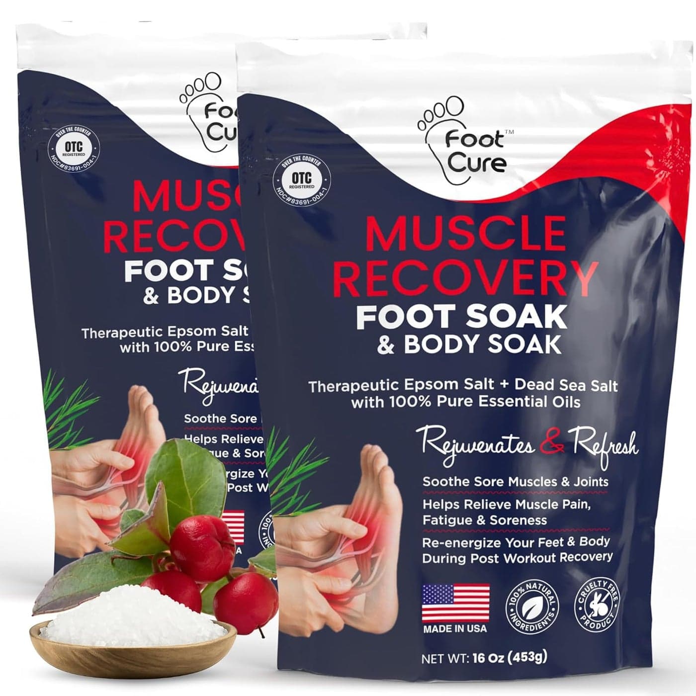 Muscle Care Foot Soak with Epsom Salts Refreshing Blend for Relaxation Foot Care Helps Soften Skin Soothes Tired Feet Invigorating Scent Spa Pedicure Made in USA 16oz Pack of 2