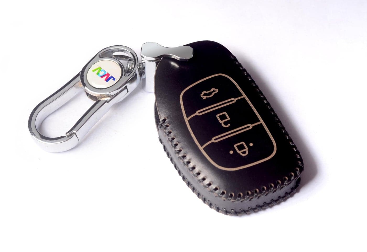 JVCV® Car Styling Soft Handmade Leather Key Cover Compatible with Hyundai Creta, i10 Grand, i20 Elite, i20 Active, Xcent, Verna 4s, Tucson, Elantra, Grand i10 Nios 3 Button Smart Key (Black)