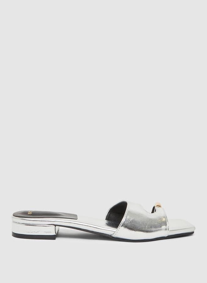 Silver Metallic Flat Mules — 40