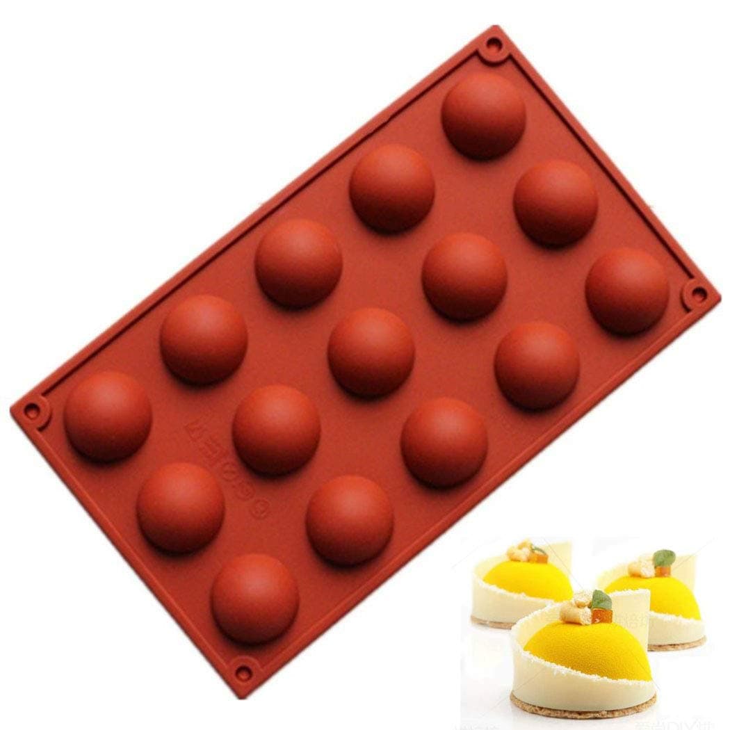 FantasyDay 15 Cavities Semicircle Silicone Chocolate Mold Half Ball Sphere Molds Anniversary Birthday Festival Party Round Baking Mold for Candy Gummy Dessert Muffins Cheesecake Mousse Jelly Pudding