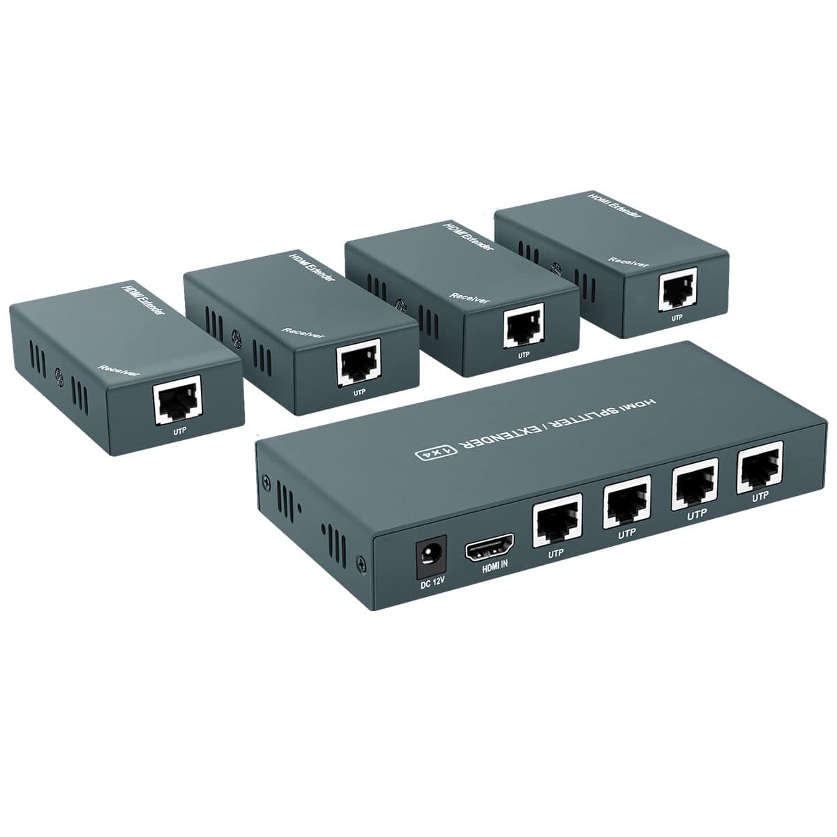 AAO HDMI Extender Splitter 1x4 1080P60Hz Extending 165ft 50m Length Transmission Over CAT5eCAT6CAT7 Cable 4 Channel Transmission 1 Power Adapter