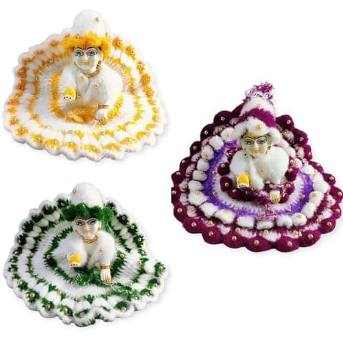 Partish Laddu Gopal Woollen Heavy Dress with Moti Work (Pack of 3) l Ladoo Gopal Dress l Kanha Ji | Thakur Ji Warm Dress with Cap (Size 1)