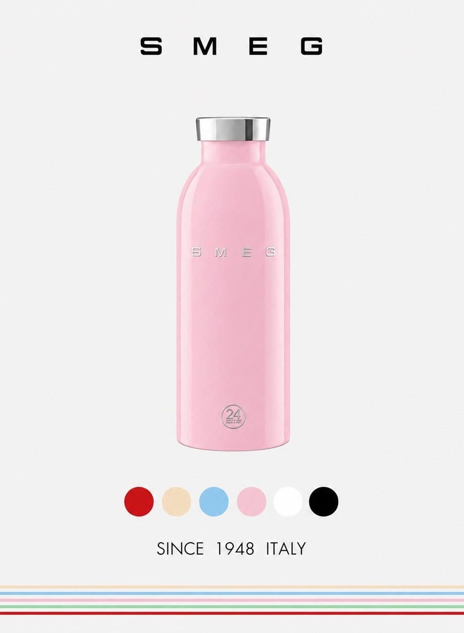 SMEG 24Bottles Clima bottle thermos 500ml, Travel Coffee Mug, Insulated Beverage Cup With Leakproof Lid, Long Lasting Coffee Tumbler With Lid, Travel Coffee Thermos, Pink