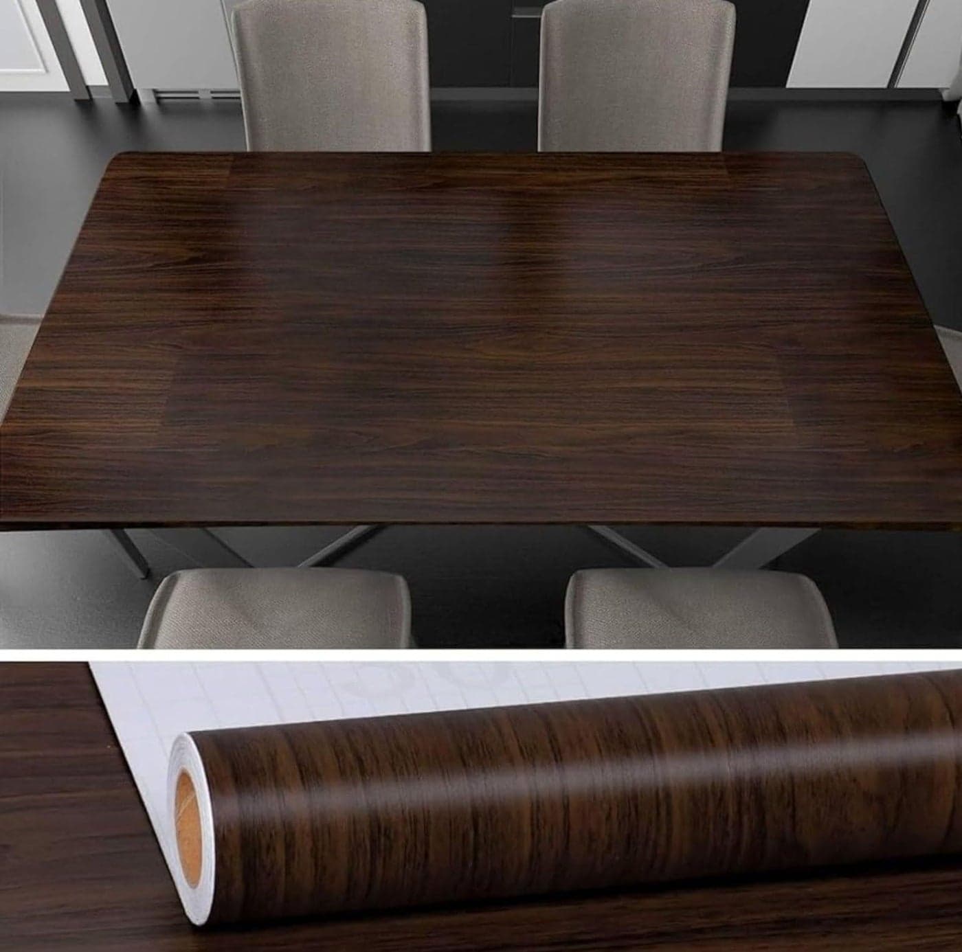 WALLMATE Solid Self Adhesive Vinyl Wood Grain Wallpaper for Furniture Vinyl Stickers Wooden Door Desktop Wall Papers Kitchen Wallpaper (16 x 120 Inch, Dark Brown)
