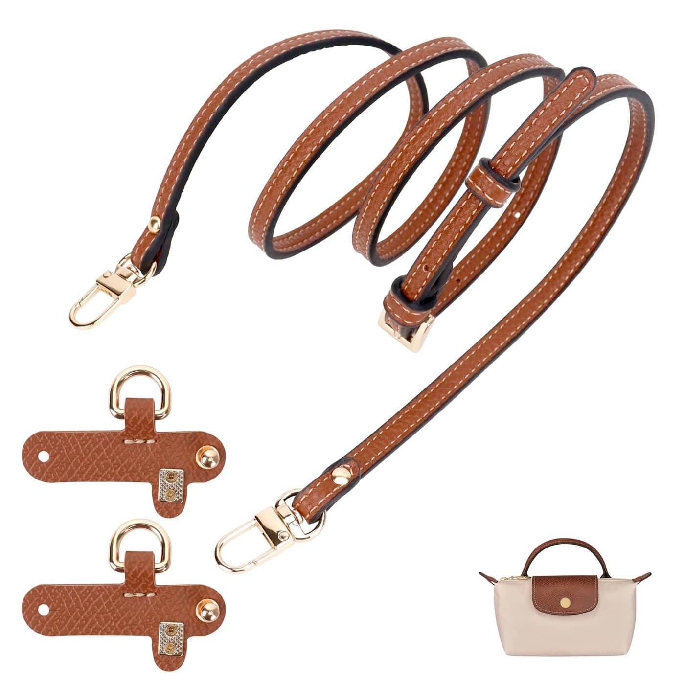 dadop Strap Kit Compatible with Longchamp Mini Bags Leather Adjustable Purse Straps for Womens Mini Shoulder Bag Crossbody Handbag Purse Straps for Longchamp