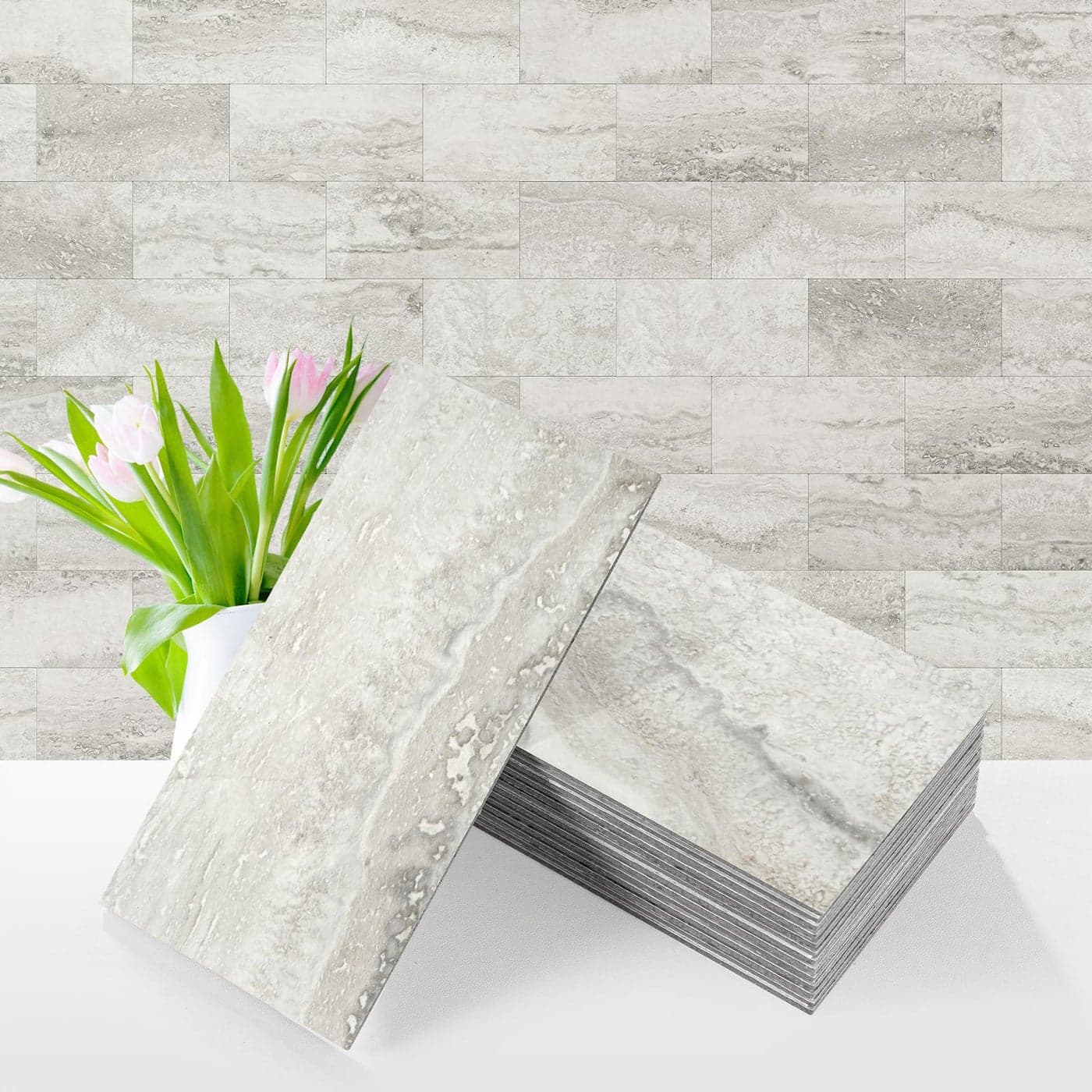 Vamos Tile 100Piece Matt Beige Mixed Grey Slate Peel and Stick Backsplash Seamless Tile3x6 PVC Subway TileStick on Backsplash for KitchenBathroomLaundry Room