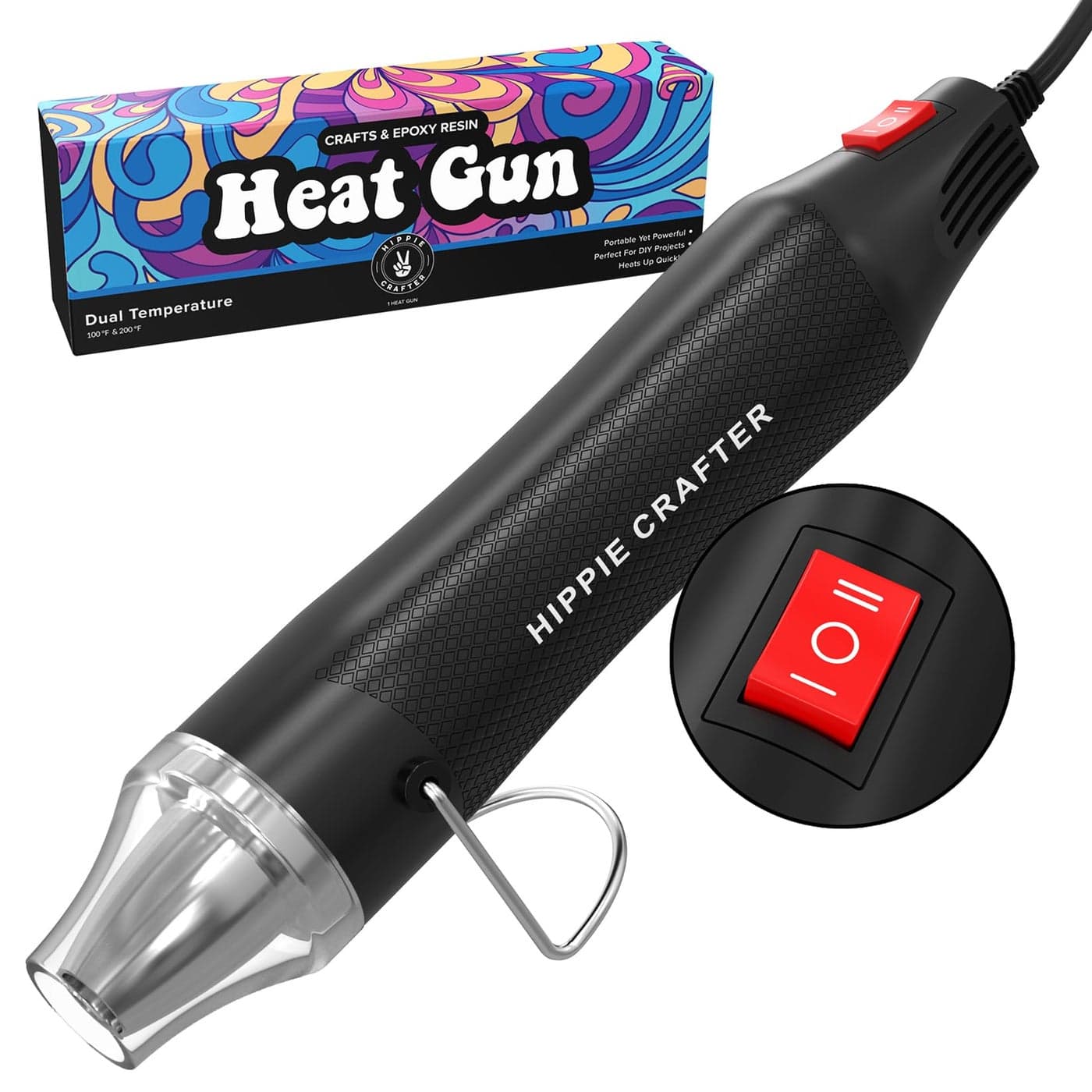 Craft Heat Gun for Crafts, 2-Speed 300W Mini Hot Air Torch Tool for Resin, Polymer Clay, Candle Making, Shrink Wrapping, Embossing, Epoxy Painting, Tumblers, and Bubble Busting in Art Projects