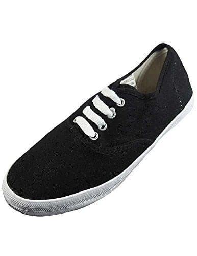 Easy USA - Womens Canvas Lace Up Shoe with Padded Insole, 10, Blackandwhite